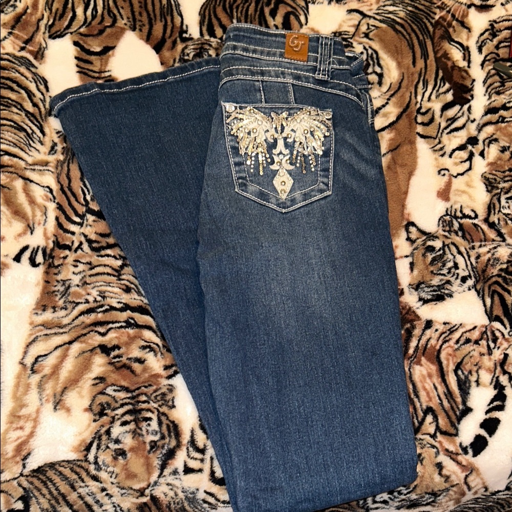 GOGO Blue Boot Cut Jeans with Embellished Pocket